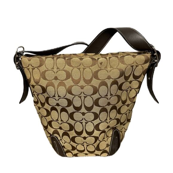 Coach Duffle BROWN TAN Signature Jacquard Leather Hobo Bag Handbag 6076 - Picture 1 of 7